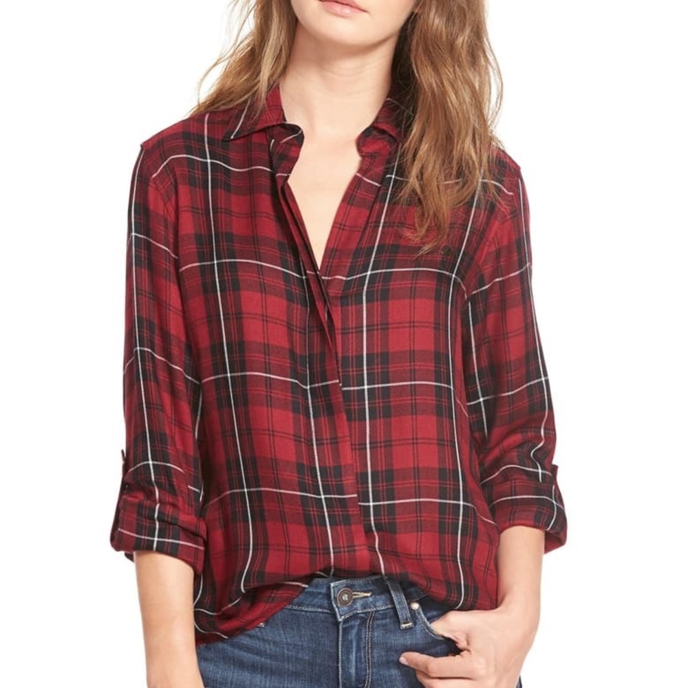 Sam Edelman zip split back plaid flannel medium